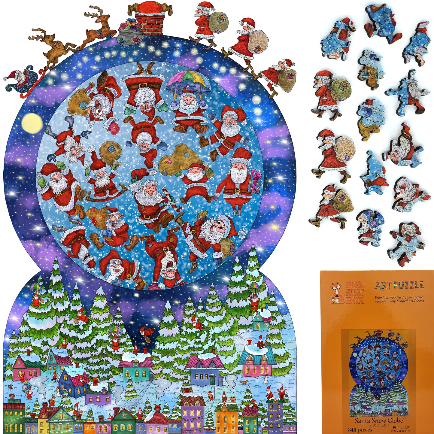 Rompecabezas de madera con piezas de formas únicas para adultos - 340 piezas - Globo de nieve de Papá Noel