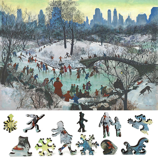 Wooden Jigsaw Puzzle with Uniquely Shaped Pieces for Adults - 180 Pieces - Skating in Central Park