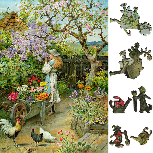 Wooden Jigsaw Puzzle for Adults - Uniquely Shaped Pieces - 220 Pieces - Spring Blossoms