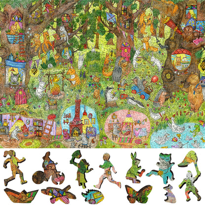 Large Format Wooden Jigsaw Puzzle for Seniors and Adults - Uniquely Shaped Pieces  - 245 Pieces - Fairy Forest. Summer