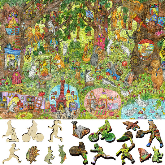 Wooden Jigsaw Puzzle with Uniquely Shaped Pieces for Adults - 505 Pieces - Fairy Forest. Summer