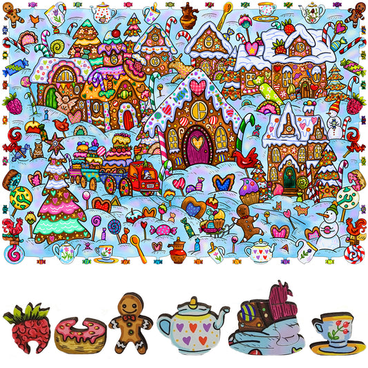 Wooden Jigsaw Puzzle for Adults - Uniquely Shaped Pieces - 325 Pieces - Sweety City