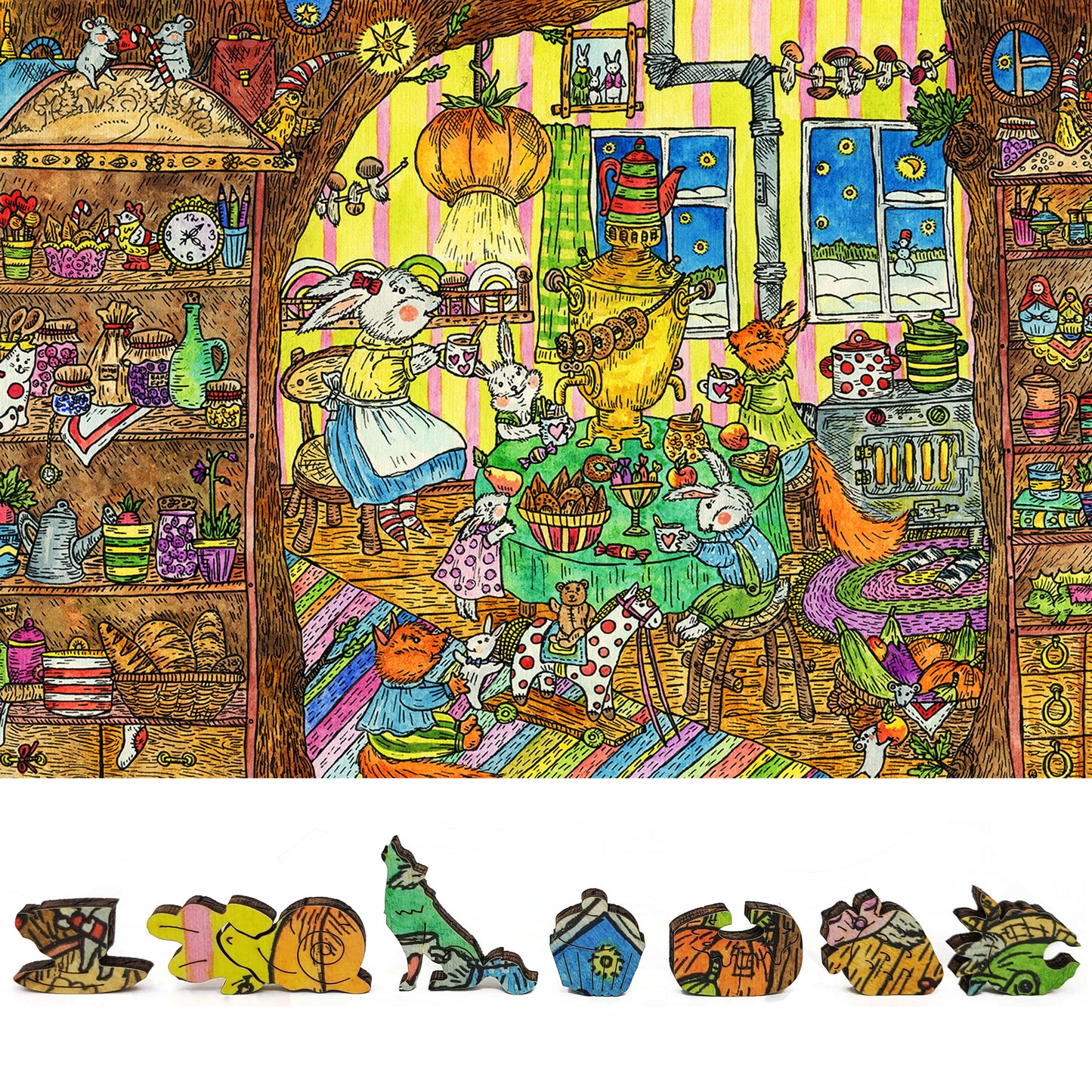 Wooden Jigsaw Puzzle with Uniquely Shaped Pieces for Adults - 380 Pieces - Tea Party