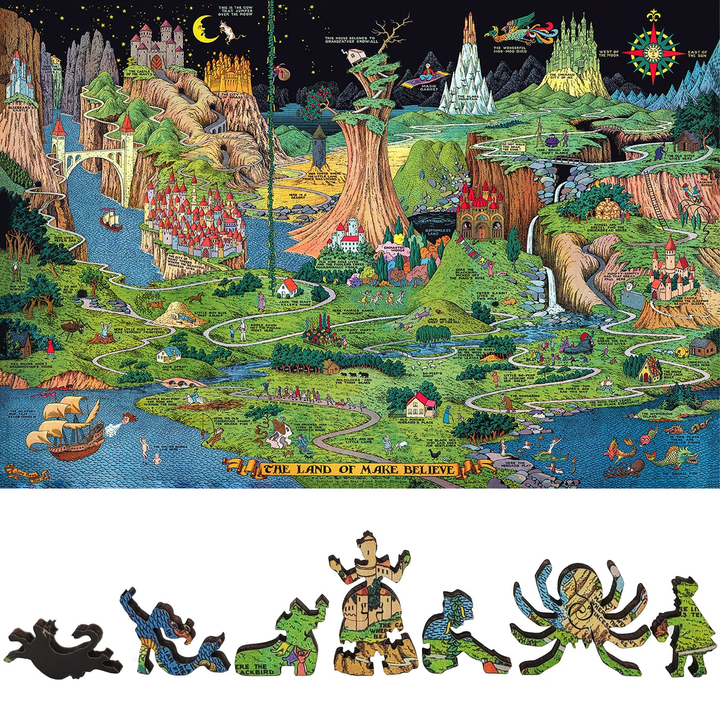 Wooden Jigsaw Puzzle for Adults - Uniquely Shaped Pieces - 454 Pieces - The Land of Make Believe