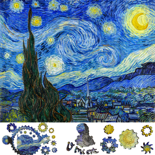 Large Format Wooden Jigsaw Puzzle with Uniquely Shaped Pieces for Seniors and Adults - 225 Pieces - The Starry Night