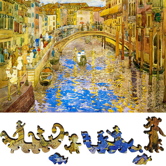 Wooden Jigsaw Puzzle for Adults - Uniquely Shaped Pieces - 435 Pieces - Venetian Canal Scene