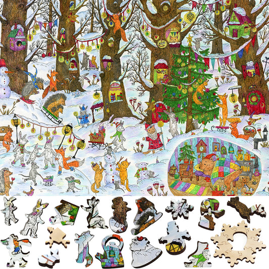 Wooden Jigsaw Puzzle with Uniquely Shaped Pieces for Adults - 434 Pieces - Fairy Forest. Winter