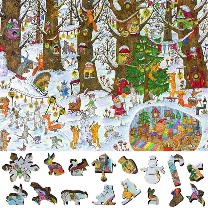 Wooden Jigsaw Puzzle with Uniquely Shaped Pieces for Adults - 245 Pieces - Fairy Forest. Winter