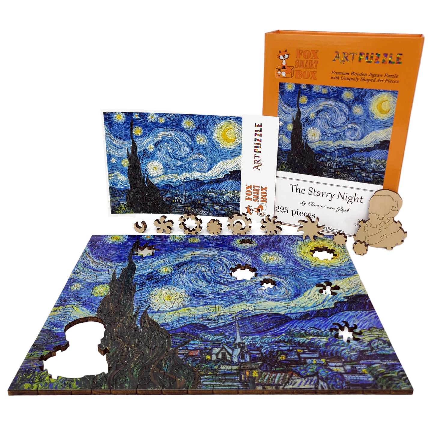 Large Format Wooden Jigsaw Puzzle with Uniquely Shaped Pieces for Seniors and Adults - 225 Pieces - The Starry Night